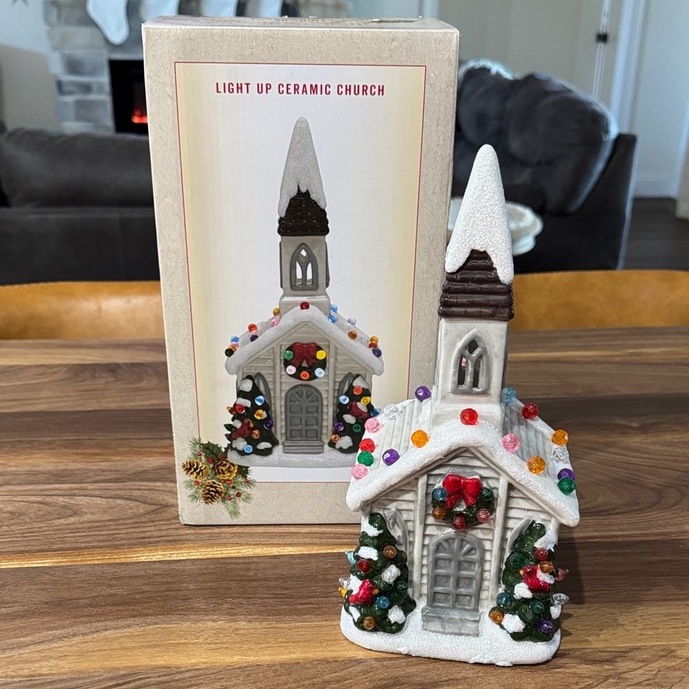 Cracker Barrel Light Up Ceramic Church with Multicolor Accents